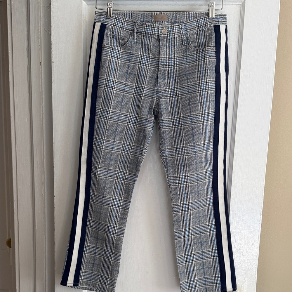 MOTHER Blue Plaid Boot Cut Jeans